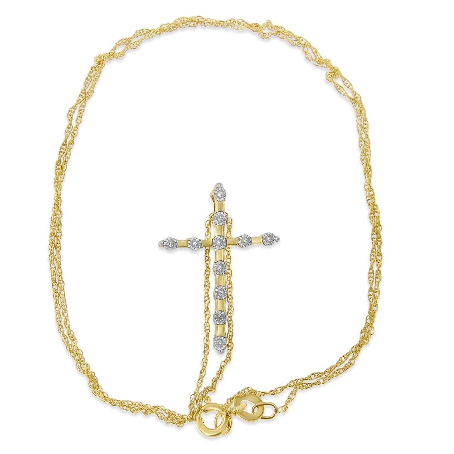 10K Yellow Gold Plated .925 Sterling Silver Miracle Set Diamond Accent Cross 18" Pendant Necklace (I-J Color, I3 Clarity)