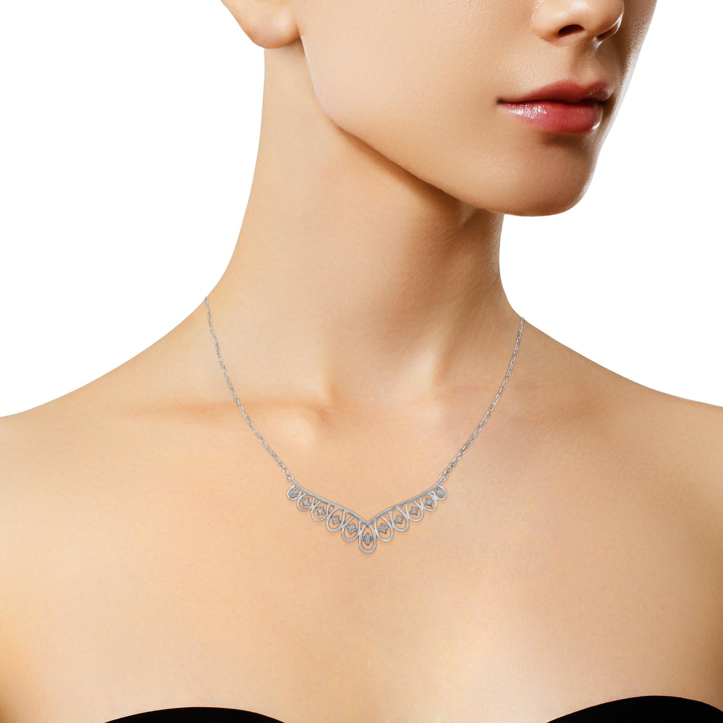 .925 Sterling Silver 1/10 Cttw Miracle-Set Diamond Chandelier Style 18" Necklace (I-J Color, I3 Clarity)