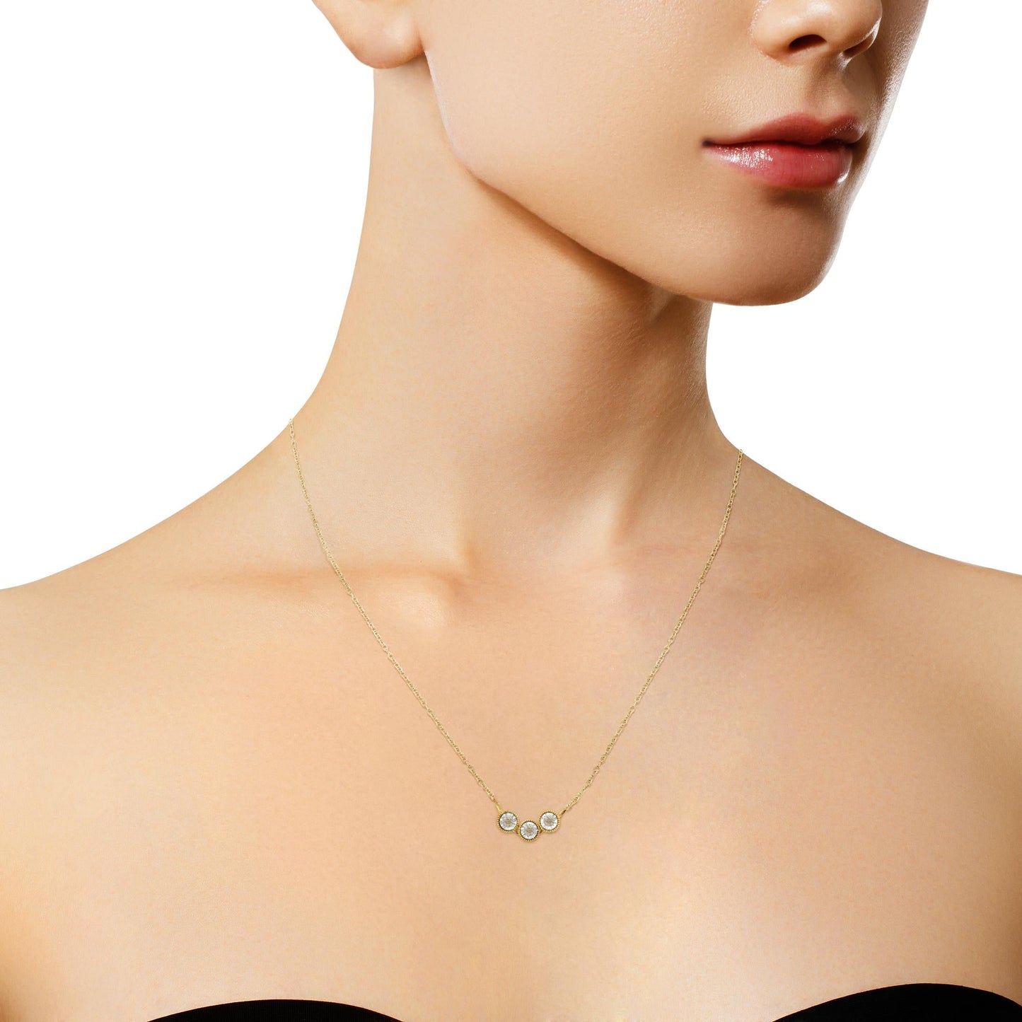 Two-Toned Sterling Silver Champagne Diamond 3-Stone Necklace (1/4 CTTW, K-L Color, I2-I3 Clarity)