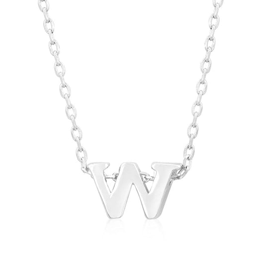 Rhodium Plated Finish Initial W Pendant